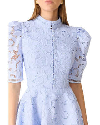 Lacy Puff Sleeve Mini Dress- Powder Blue