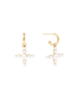 Gumdrop Cross Hoop & Charm Earring- Pearl