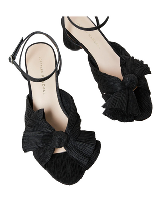 Dahlia Pleated Knot Mule with Ankle Strap- Black