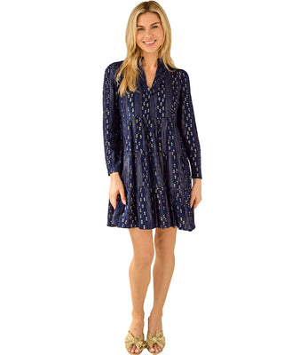 Long Sleeve Tunic Flare Dress- Navy