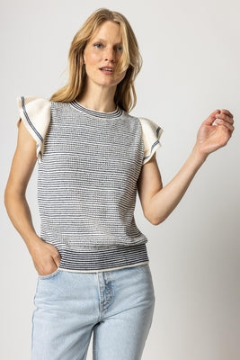 Ruffle Shell Sweater- Navy Stripe