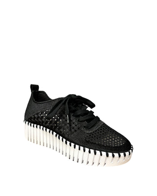 Tulip Platform Perforated Lace-Up Sneaker- Black