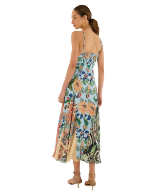Floral Delhi Sleeveless Maxi Dress- Light Blue