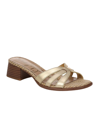 Farrin Block Heel Slide Sandal- Amber Gold Leather