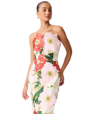 Solara Midi Dress- Red/Pink Multi