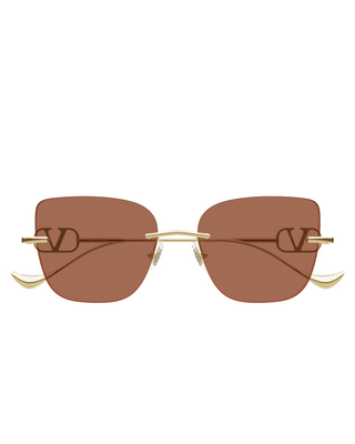 Valentino Butterfly Rimless Sunglasses- Gold/Brown