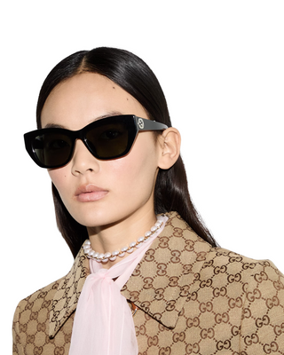 Gucci Cat Eye Sunglasses- Black + Silver