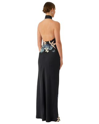 Gillian Satin Gown- Black Multi