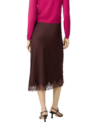 Ennis Satin Lace Midi Skirt- Cocoa Brown