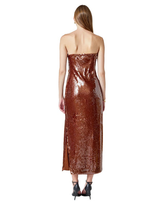 Espresso Strapless Sequin Midi Dress