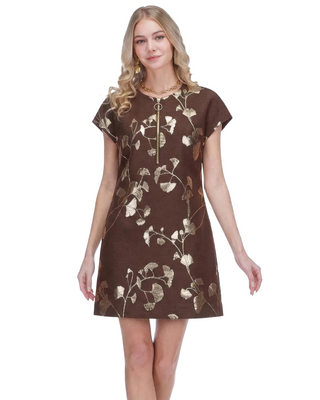 Zipper Shift Dress- Autumn Gold Metallic