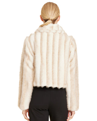 Faux Fur Zip Up Jacket- Creme Multi