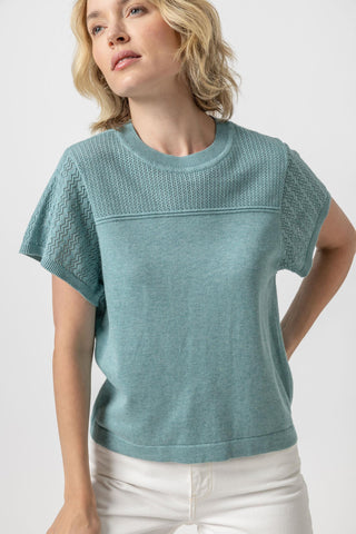 Pointelle Crewneck Sweater- Sea Blue