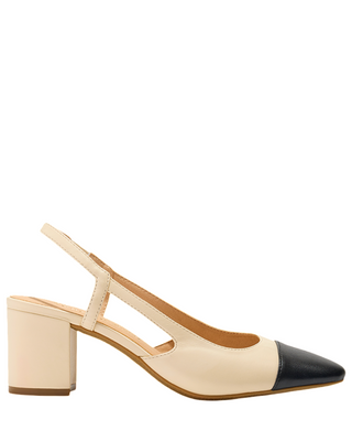 Summer Cap Toe Sling Back Heel- Ivory + Black