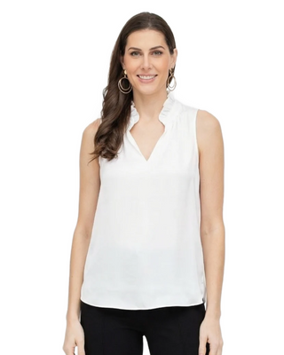 Ruffle Neck Shell- Eggshell