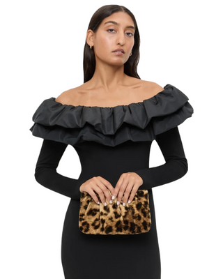 Serena Gathered Clutch- Velvet Leopard