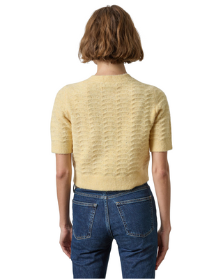 Short Sleeve Crewneck Cardigan- Buttercream