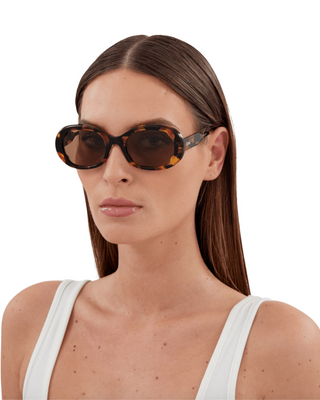 Chloe Lilli Oval Sunglasses- Havana + Brown