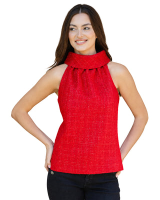 Cowl Neck Top w/ Buttons- Red