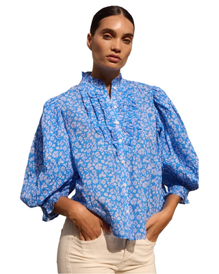 Ruffle Front Button Blouse- Ditsy