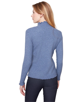 Mock Neck Thin Knit Sweater- Heathered Navy