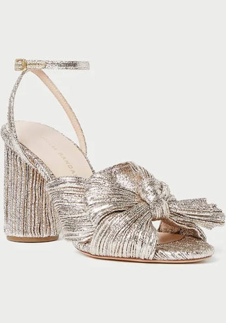 Camellia Pleated Knot Heeled Sandal- Champagne
