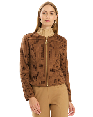 Piper Punched Faux Suede Jacket- Bison