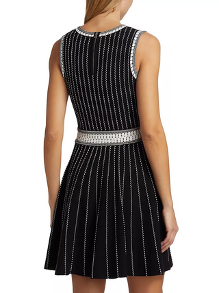 Vertical Texture Jacquard Knit Dress- Black/Ecru
