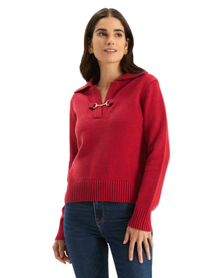 Tess Horsebit Pullover- Vermillion