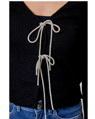 Crystal Bow Cardigan- Black