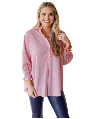 Kimberly Top- Red + White + Blue Stripe- One Size