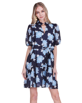 Ruffle Mock Neck Flounce Dress- Midnight Floral