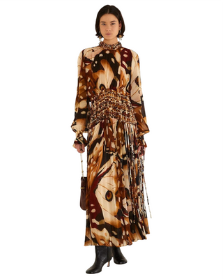 Borbofly Multicolor Long Sleeve Macrame Maxi Dress