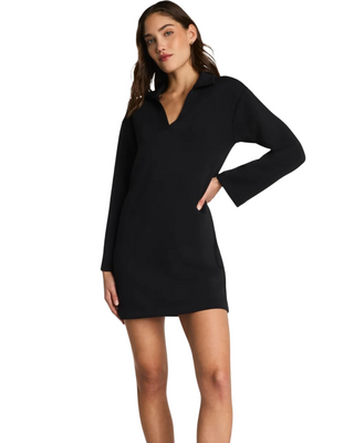 AirEssentials Polo Long Sleeve Dress- Very Black