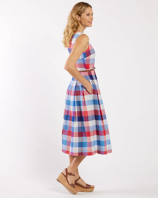 Pauline Stretch Linen Cotton Dress- Montauk Plaid
