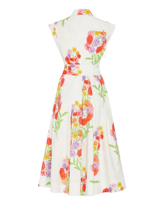 Jules Paris Bouquet Poplin Dress- White Multi