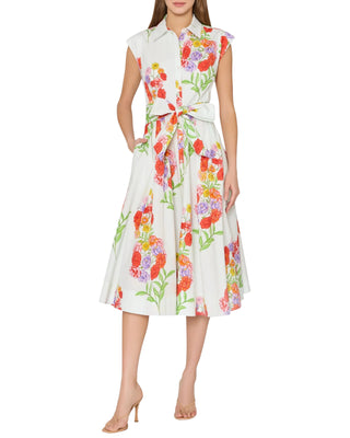 Jules Paris Bouquet Poplin Dress- White Multi