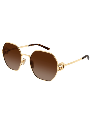 Gucci Geometric Hexagonal Sunglasses- Brown/Gold