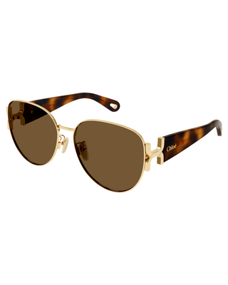 Chloe Marcie Metal Aviator- Gold Havana Brown