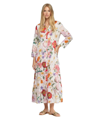 Multicolor Floral Long Sleeve Midi Dress