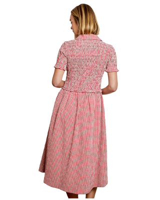 Smocked Gingham Dress- Red