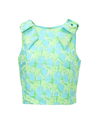 Annaleese Sleeveless Cropped Top- Capri Blue Tulip Tango Jacquard