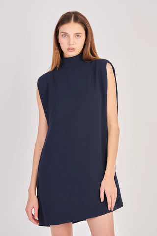 Mimi Mock Neck Sleeveless Dress- Navy