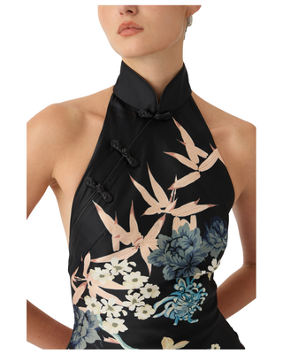Gillian Satin Gown- Black Multi