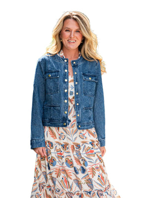 Button Front Denim Jacket- Blue Wash