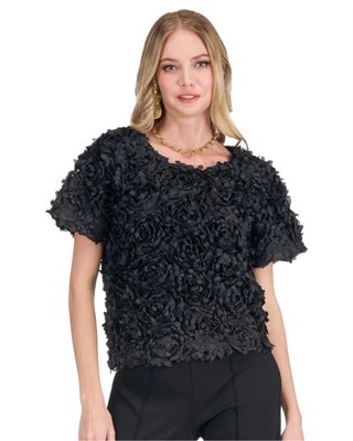 Bianca Short Sleeve Blouse- Black Flowers
