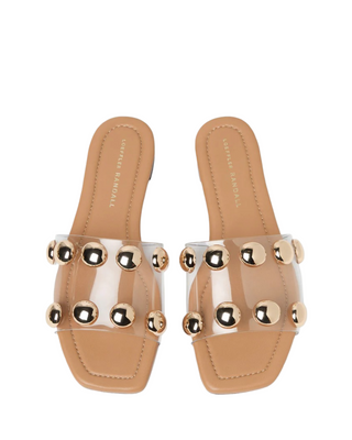 Hayes Studded Flat Sandal- Clear/Dune/Champagne