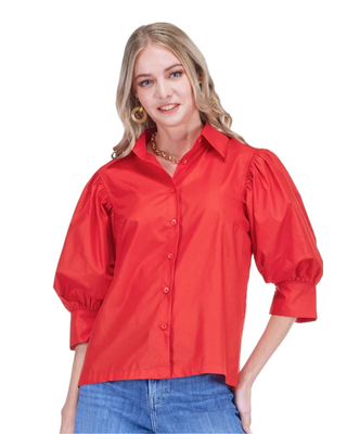 Roxie Puff Sleeve Blouse- Red