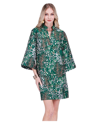 Eva Evergreen Bloom Caftan Mini Dress