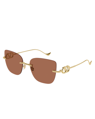 Valentino Butterfly Rimless Sunglasses- Gold/Brown
